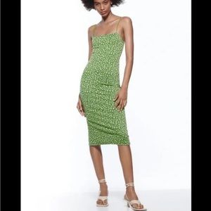 Zara Jacquard Green Midi Dress